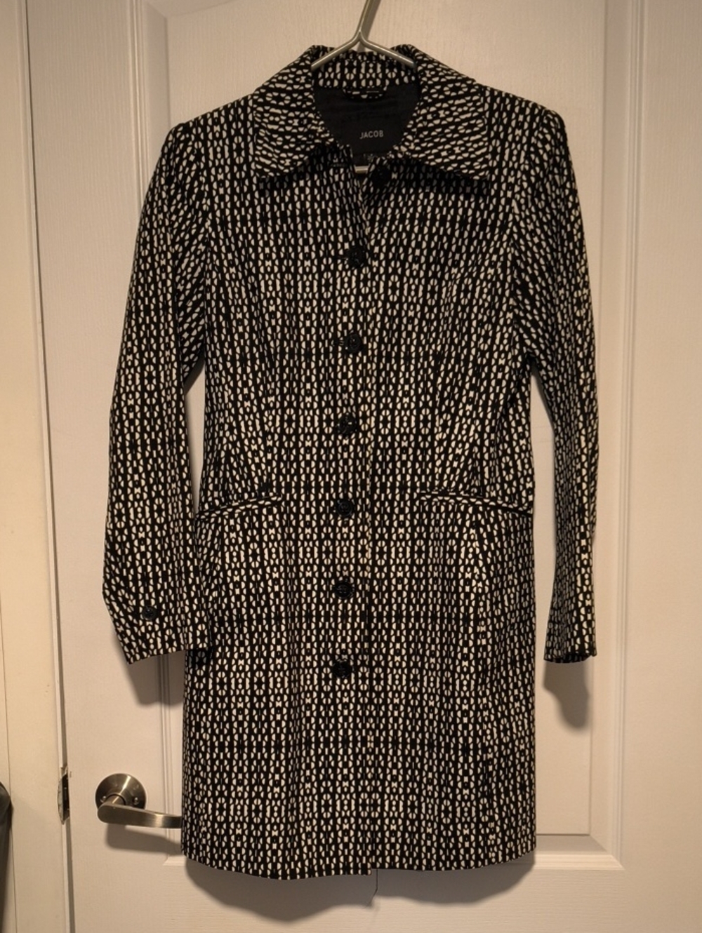 Jacob Black and White Patterned Long Sleeve Dress Coat